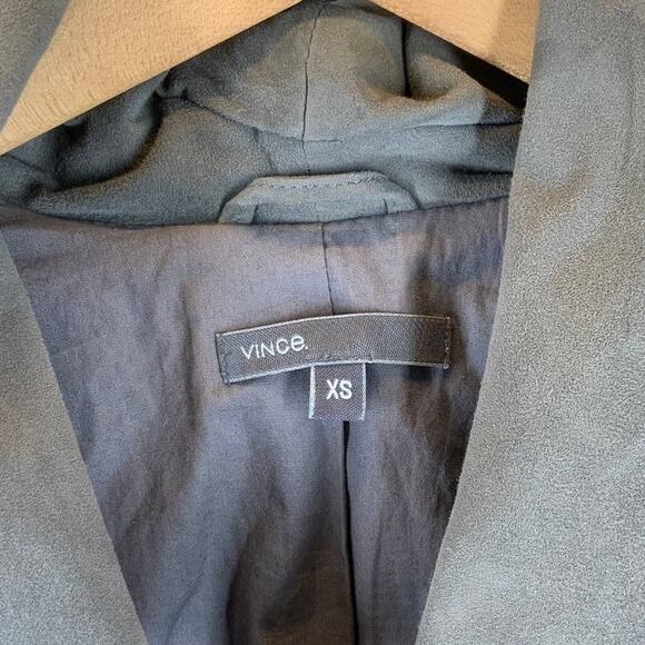 VINCE | XS | Women's Grey Suede Leather Mixed Media Drape Collar Biker Jacket - Picture 6 of 8